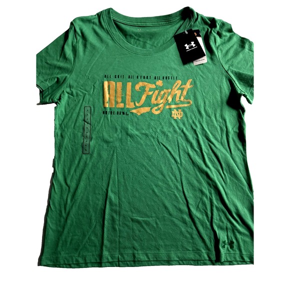 Notre Dame Fightin' Irish Women's Under Armour Green Pride T-Shirt - NWT Large - Picture 1 of 3